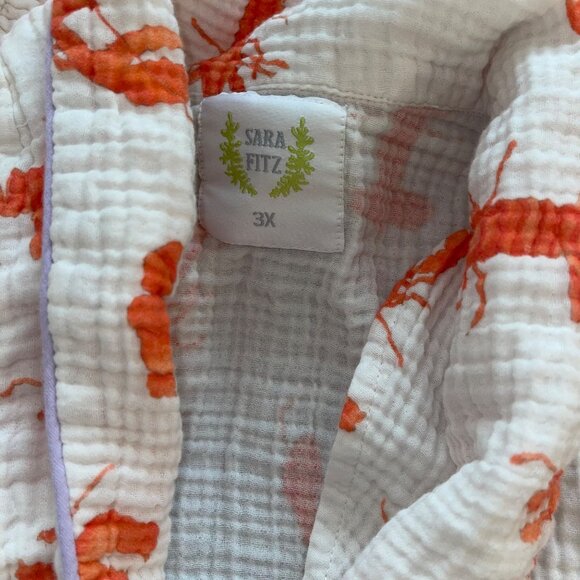 Sara Fitz Womens Pajama Set Size 3X White Lobster Print Casual Pure Cotton - Picture 5 of 8